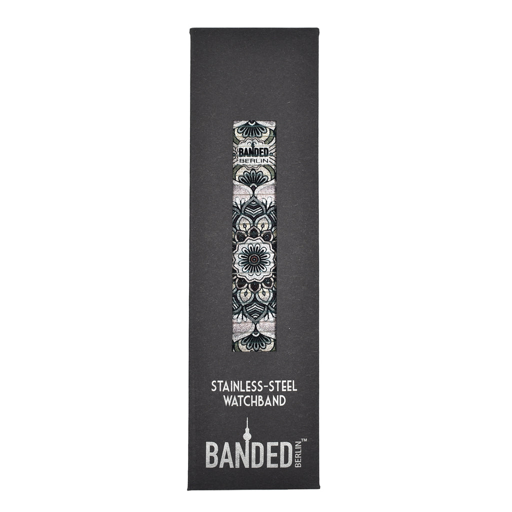 Mandalas Métallique - Silver Bell Shanty - Banded™️ for Smartwatch  Banded's Metallic take on our Best selling Mandala styles from our Air Banded collection that we sell onboard Lufthansa & Swiss airlines.