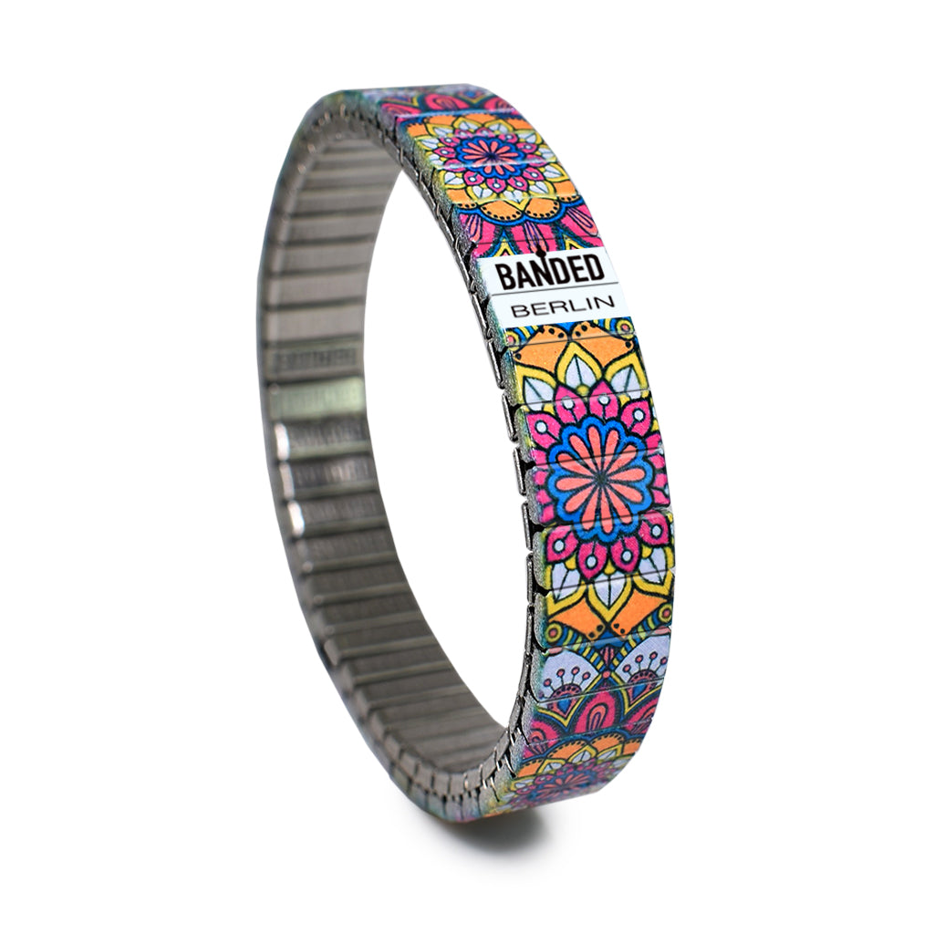 Bora Bora - Passiflora  Hyacinthiflora 10mm Classic Finish A yearning for moments of space and stars back in the magical arms of translucent waters and cascading fauna of pink, blues, orange hues. This band takes you back to your first glimpse of the Pacific Ocean, a love affair of seismic emotion.  BY BANDED