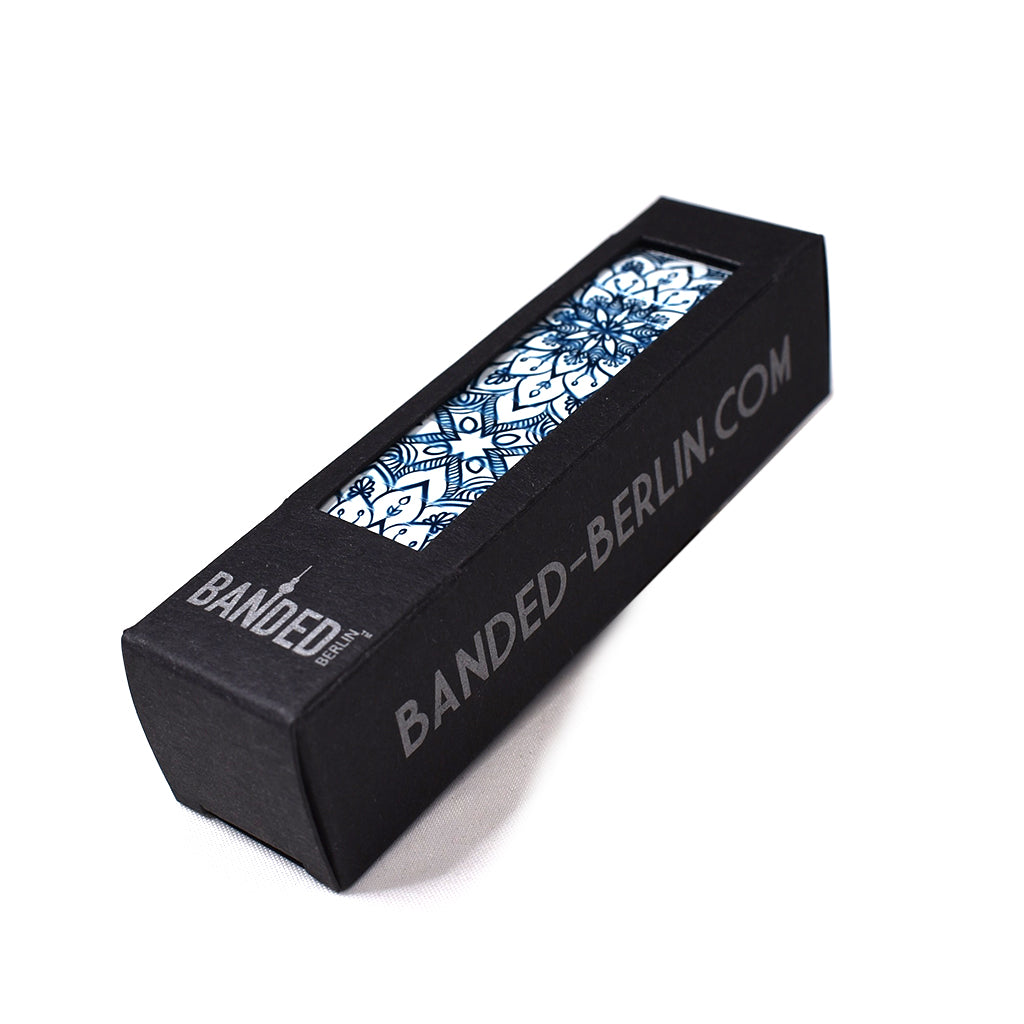 Gaudi's Footsteps - La Flor Azul 23mm box packaging by Banded Berlin Bracelets  Edit alt text