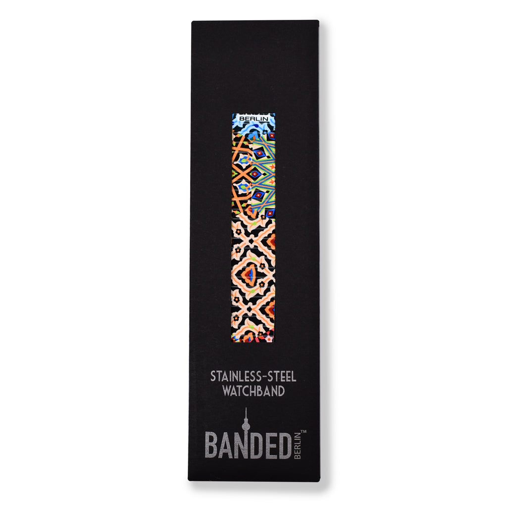 Mediterranean Tile - Lagos - Banded for Apple watch -  Classic Finish  Unsere lebendigen "AZULEJO BANDEDS" sind inspiriert von den kunstvollen portugiesischen Steinfliesen, welche in wunderbarer Handarbeit gefertigt, hunderte Häuser und Böden schmücken. Wir empfehlen in der Hektik des Alltags ab und zu einen Blick beim Tragen darauf zu werfen und für einen Moment inne zu halten  - beruhigt ungemein!