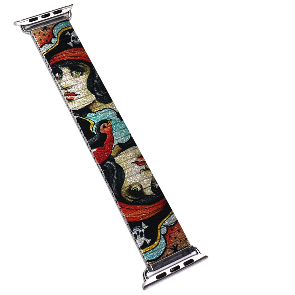 Shipwreck - Apple-watch band by Brian Kelly Metallic Finish- Limited Edition This style is a collaborative mix of original Brian Kelly tattoo flash Stainless steel, nickel free - scratch and waterproof. Hand crafted in Berlin.  © 2021, banded berlin. 